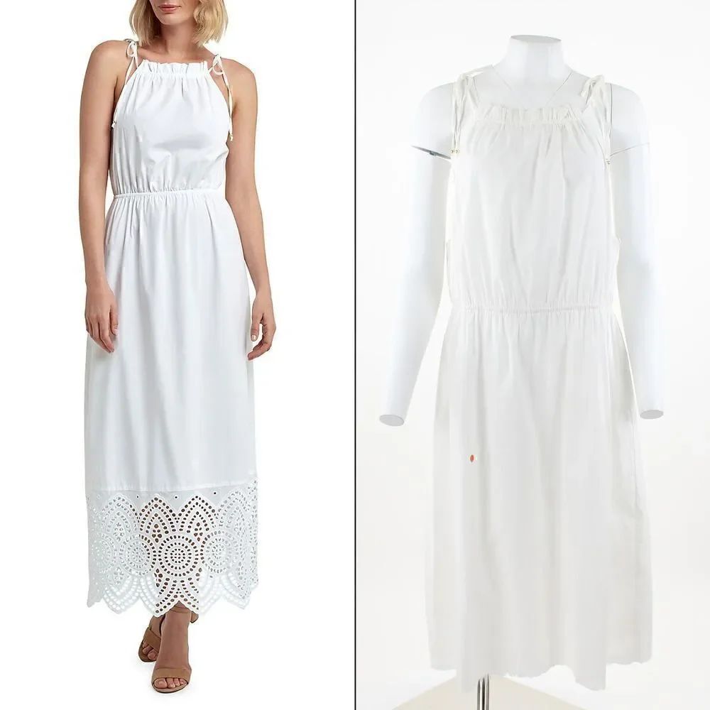H Halston Womens Sleeveless Ruched-Neck White